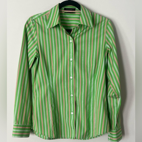 Foxcroft Pink & Green Striped 100% Cotton Preppy Non-Iron Slim Fit Button Down - Picture 6 of 6